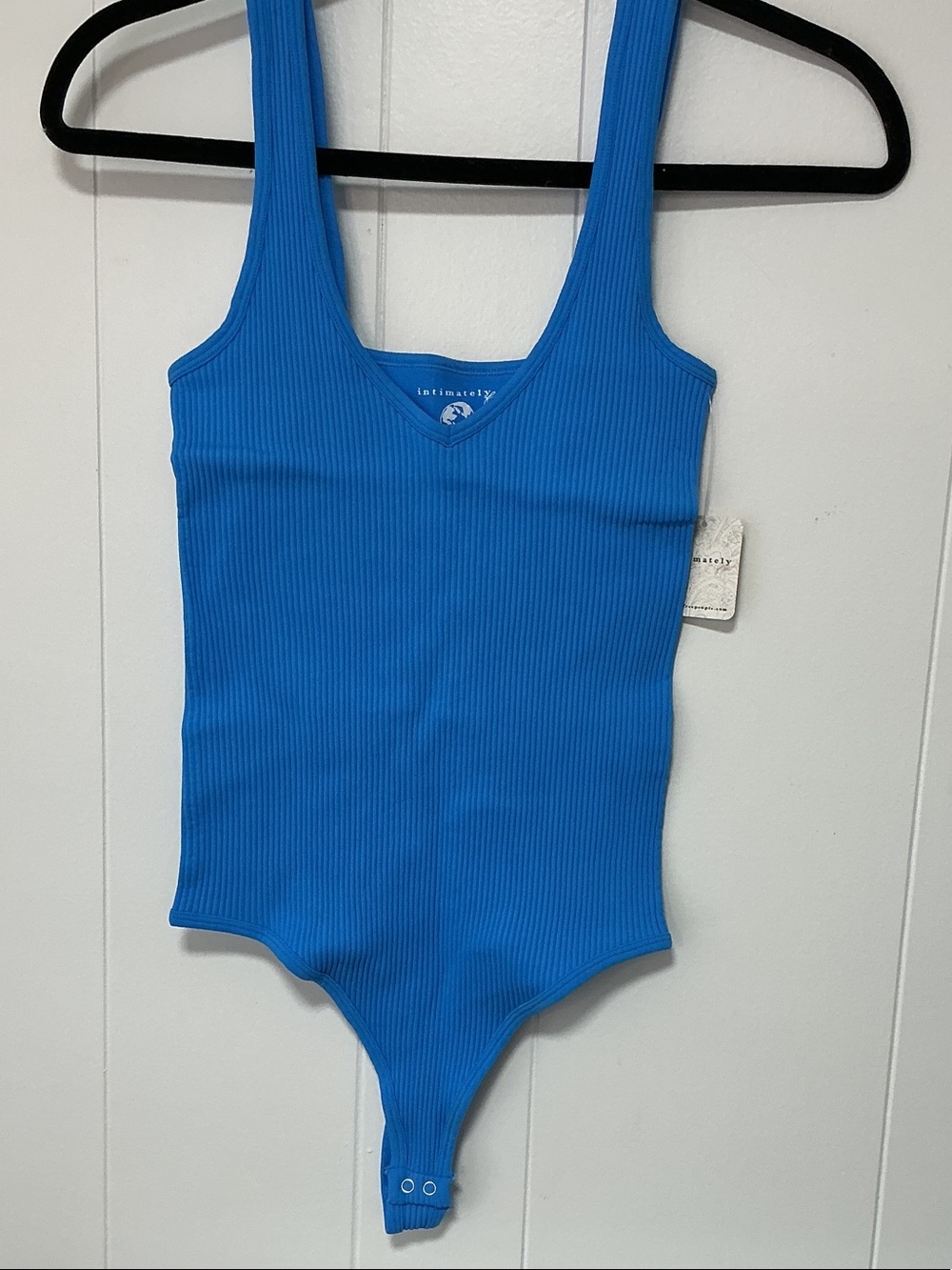 Free People Ribbed V-Neck Blue Bodysuit